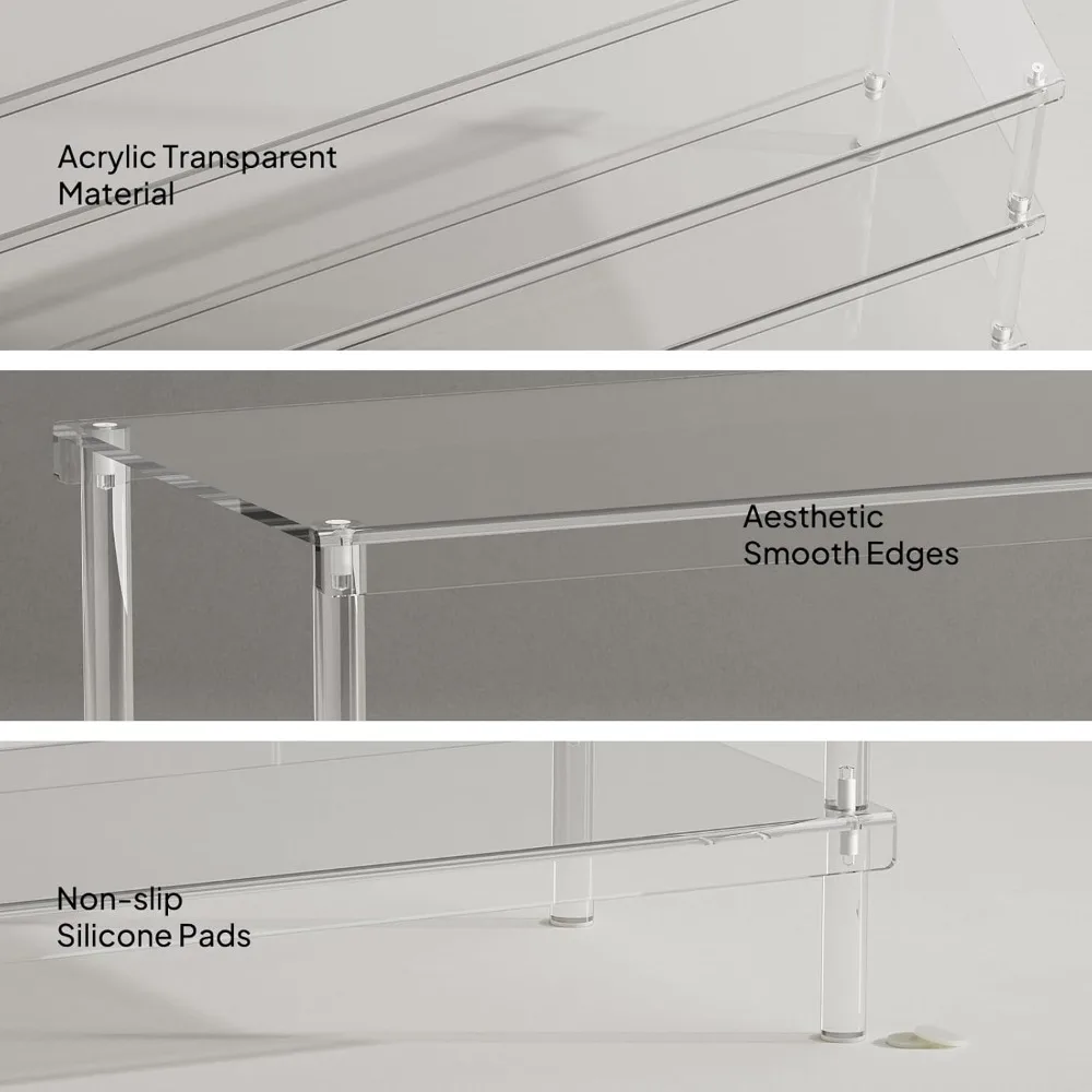 acrylic 3-tier long shoe rack - clear wide shoe rack for closet - entryway shoe storage organizer - 42.7'‘ l x 11.8'' w x 20.5'