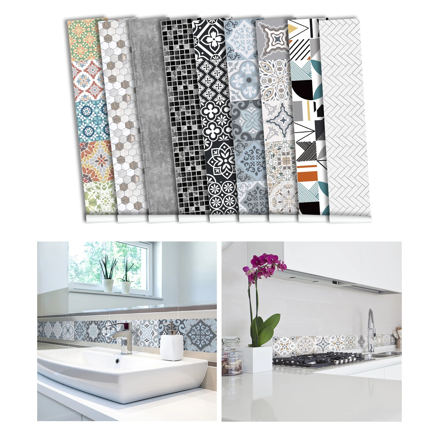 Funlife® Moroccan Pattern Tile Stickers Wall Waterproof Border Oil Proof Kitchen Bathroom Peel &amp Stick Home Decor |
