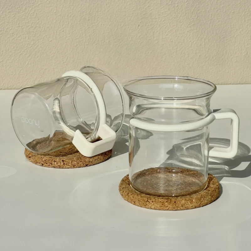 Glass bodum white handle coffee cup