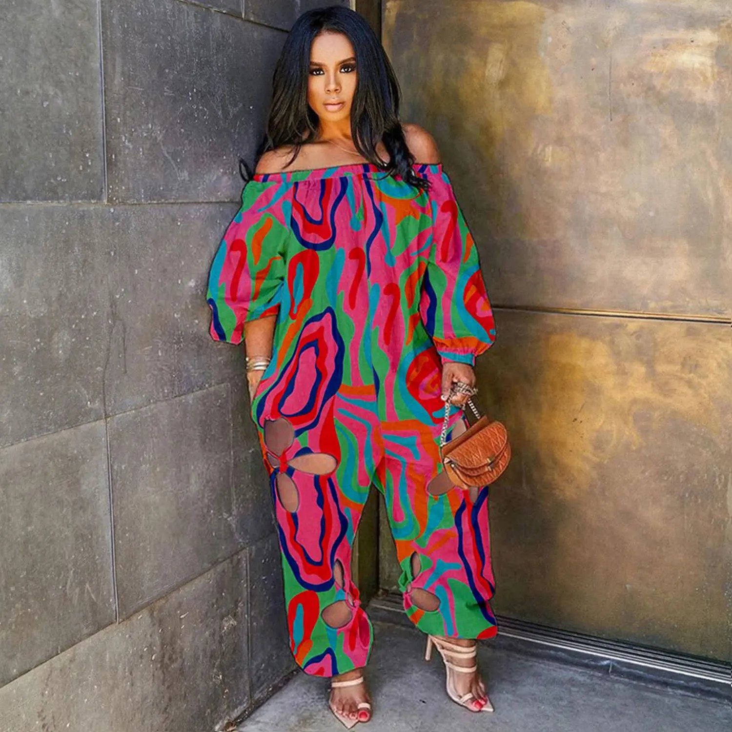 Hollow Out Leopard Camo Print Jumpsuit Women One Piece Outfit 2023 Fashion Loose Pant Female Casual Luxury Elegant Jumpsuit