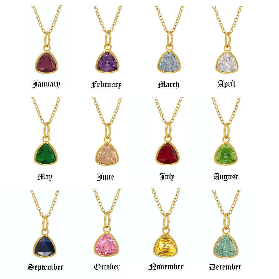 

Stainless Steel 12 Month Birthstone Necklace for Women Colorful Zircon Triangular Pendant Clavicle Chain Wedding Jewelry