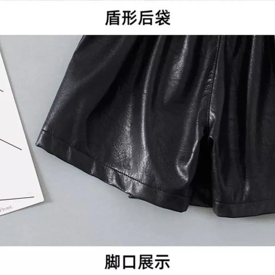 new Spring Autumn Girls Kids Pocket buttons PU Faux Leather Shorts Baby Children Trousers Children Clothes 2-12T