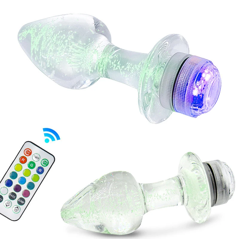 Anal Plug Vibrator Luminous Glass Anal Plug Remote Control Color Changing Male Female Dilator Adult Sex Toy LED Light