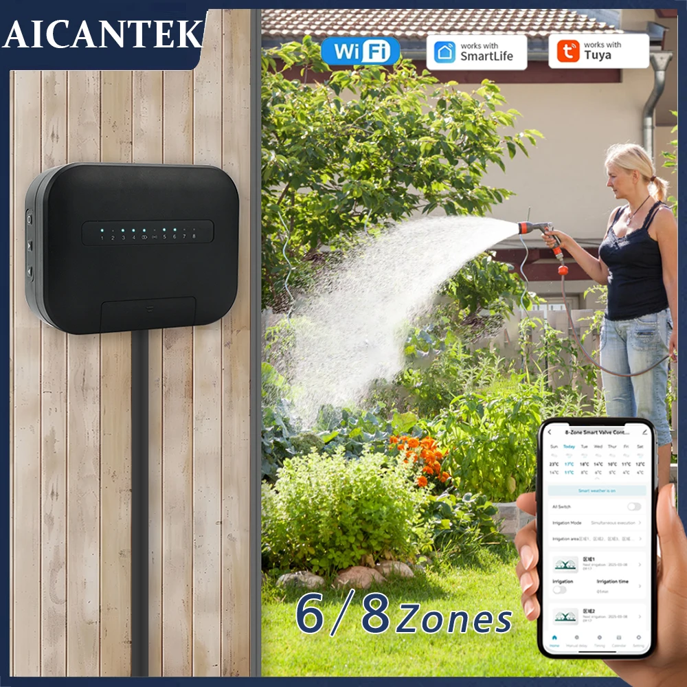 8 Zones Wifi Tuya Smart Garden Watering Timer 6 Station Sprinkler Drip ...