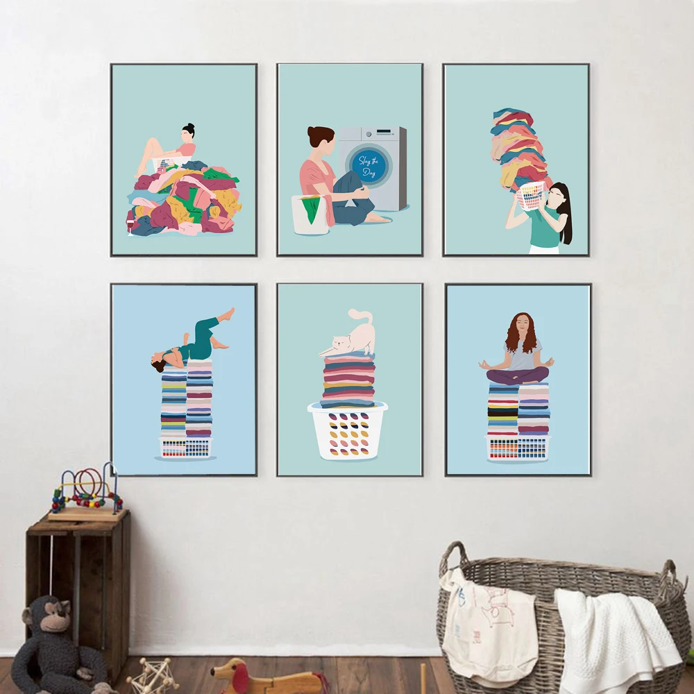 

Stain Removal Wash Clothe Flower Pastel Wall Art Canvas Painting Nordic Poster And Print Pictures For Laundry Room Home Decor