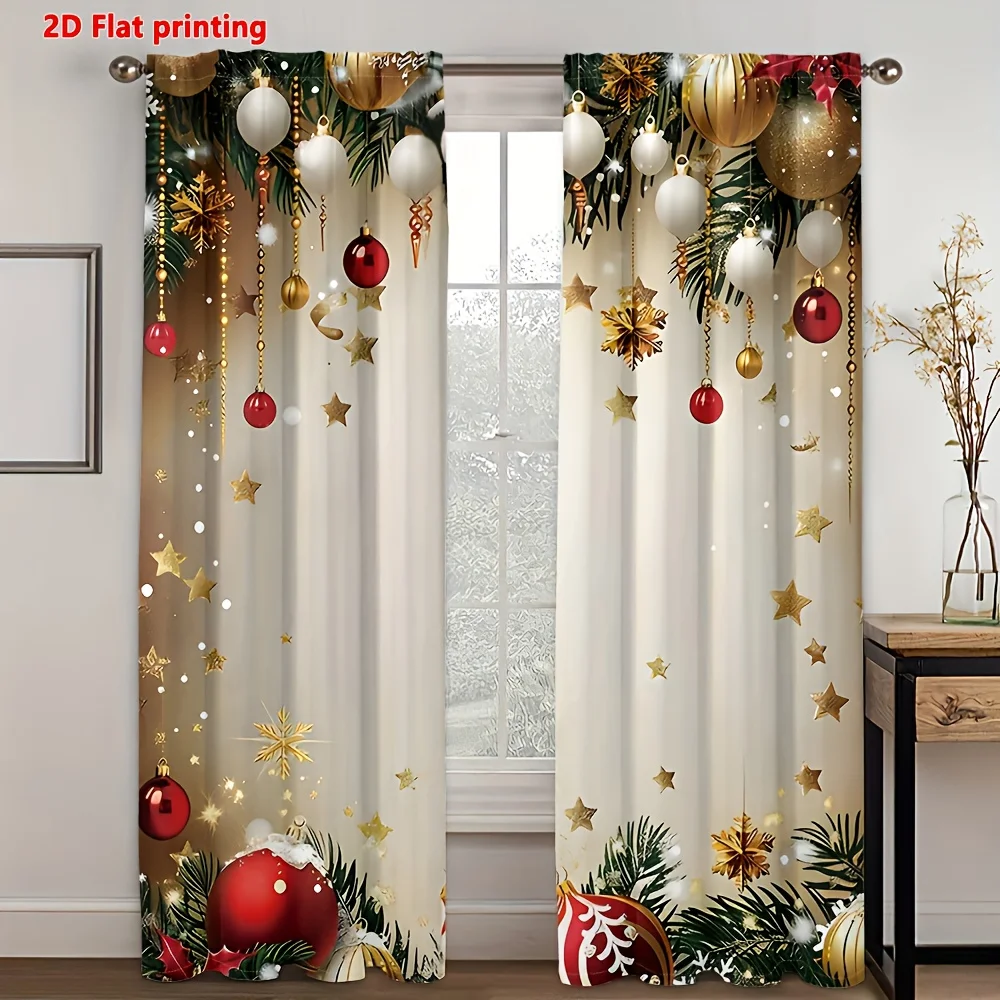 Golden Red Christmas Star Curtain Set 2