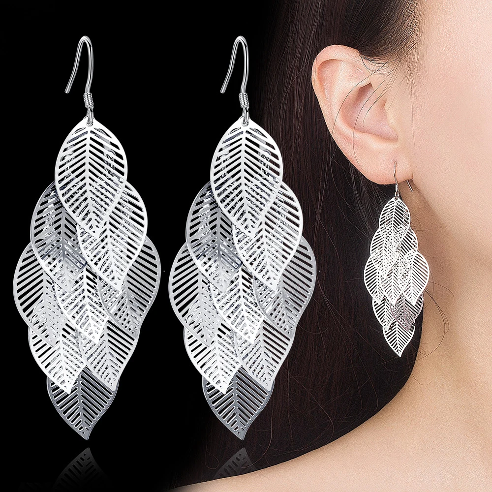 

Fanqieliu 925 Silver Needle Jewelry Original Multy Layers Leaf Drop Earrings For Women New FQL23521