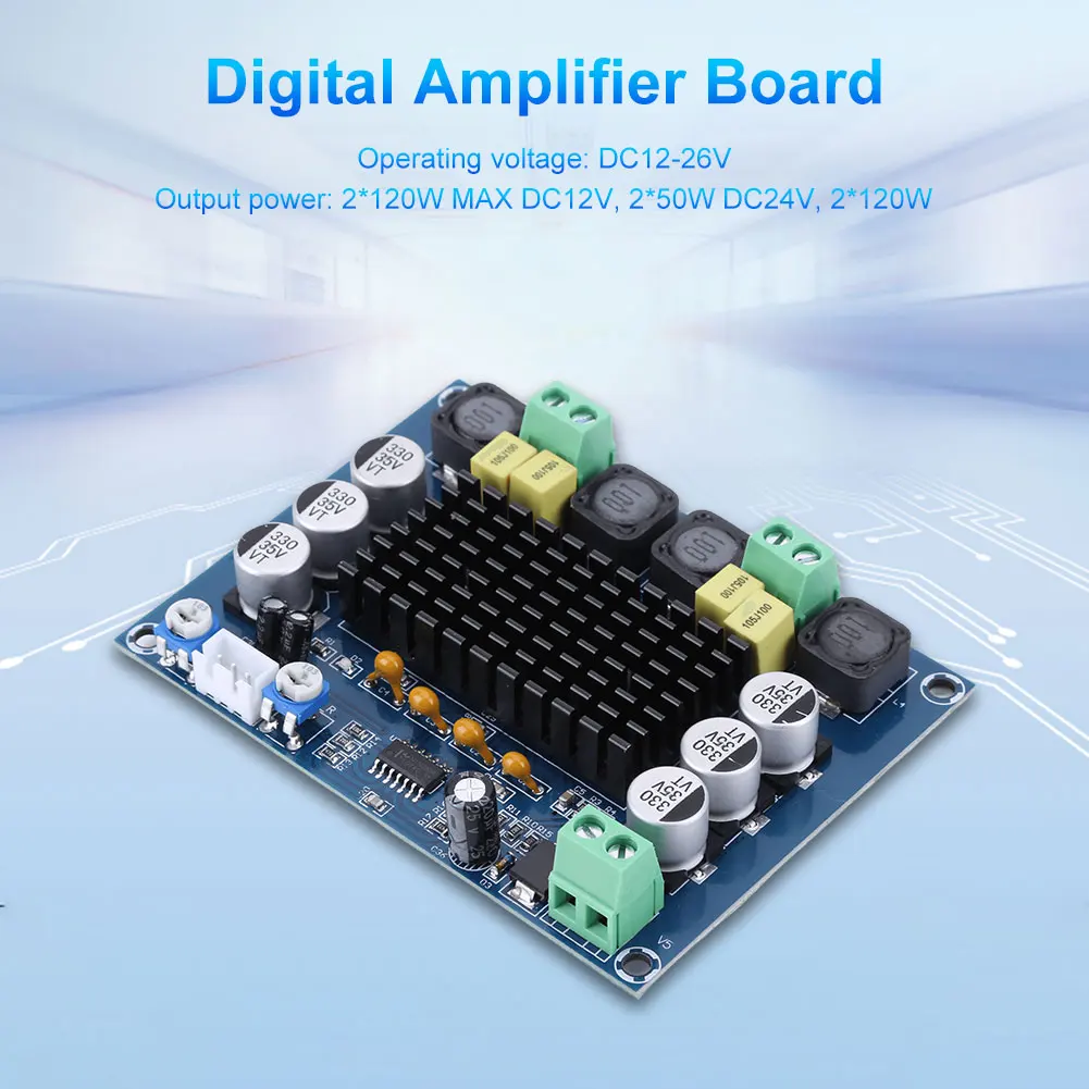 XH-M543 디지털 전력 증폭기 모듈, 스피커용 전자 DIY 키트, 2x120W, 중국산 TPA3116D2, DC 12-26V, 2 채널