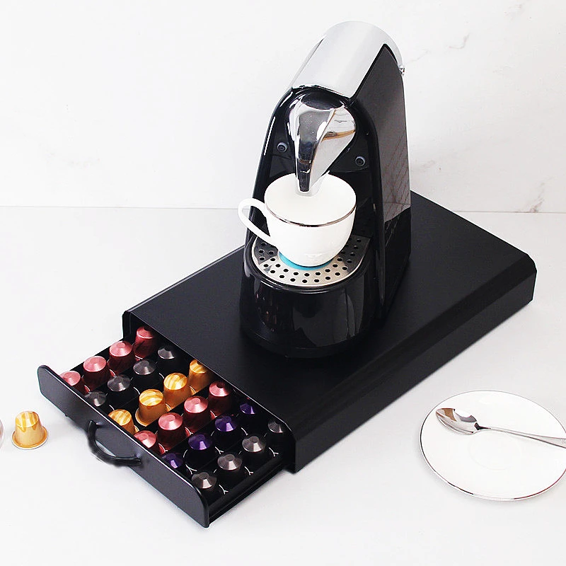 Coffee Capsule Drawer Holder For Nespresso Stand Display Black Rack Kitchen Metal Plating