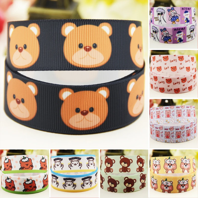 

22mm 25mm 38mm 75mm bear cartoon printed Grosgrain Ribbon party decoration 10 Yards satin ribbons