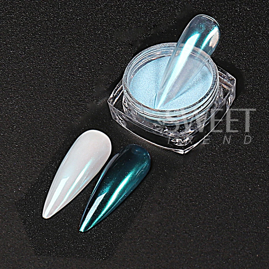 2pcs Moonlight Blue Aurora Chrome Nails Powder Glitter Rubbing on Powder Mirror Pigment Nail Art Supplies Manicure Decoration