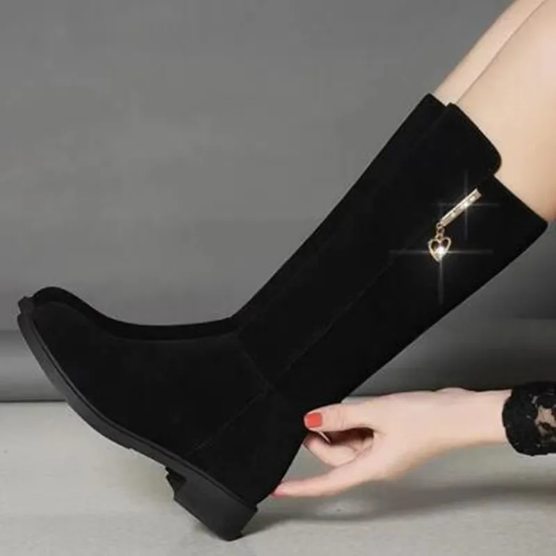 2026 New Women Warm Plush Snow Boots Casual Flat All-match Cotton Fashion Side Zipper Winter Shoes Thigh High Boot Botas Mujer 5