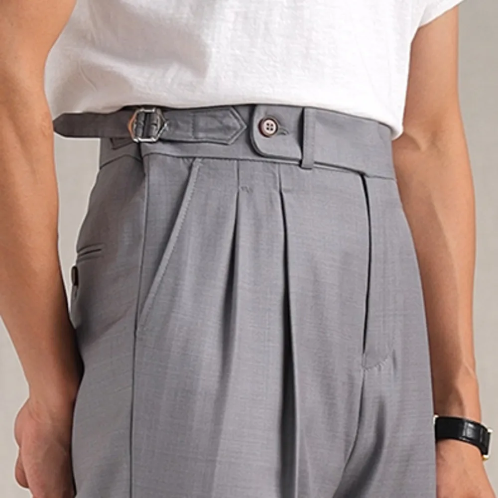 Italian High Waisted Straight Leg Naples Drape Business Casual Double Pleated Suit Pant Mens Formal Pant Pantalon Costume Homme 2
