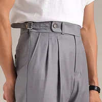 Italian High Waisted Straight Leg Naples Drape Business Casual Double Pleated Suit Pant Mens Formal Pant Pantalon Costume Homme 2