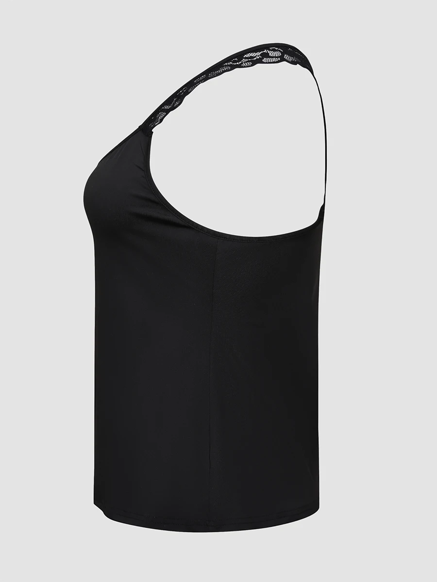 Finjani Plus Size Tank Top Summer Women's Clothing Lace Trim Strap High Elastic Black Cami Top Sexy Women Tops