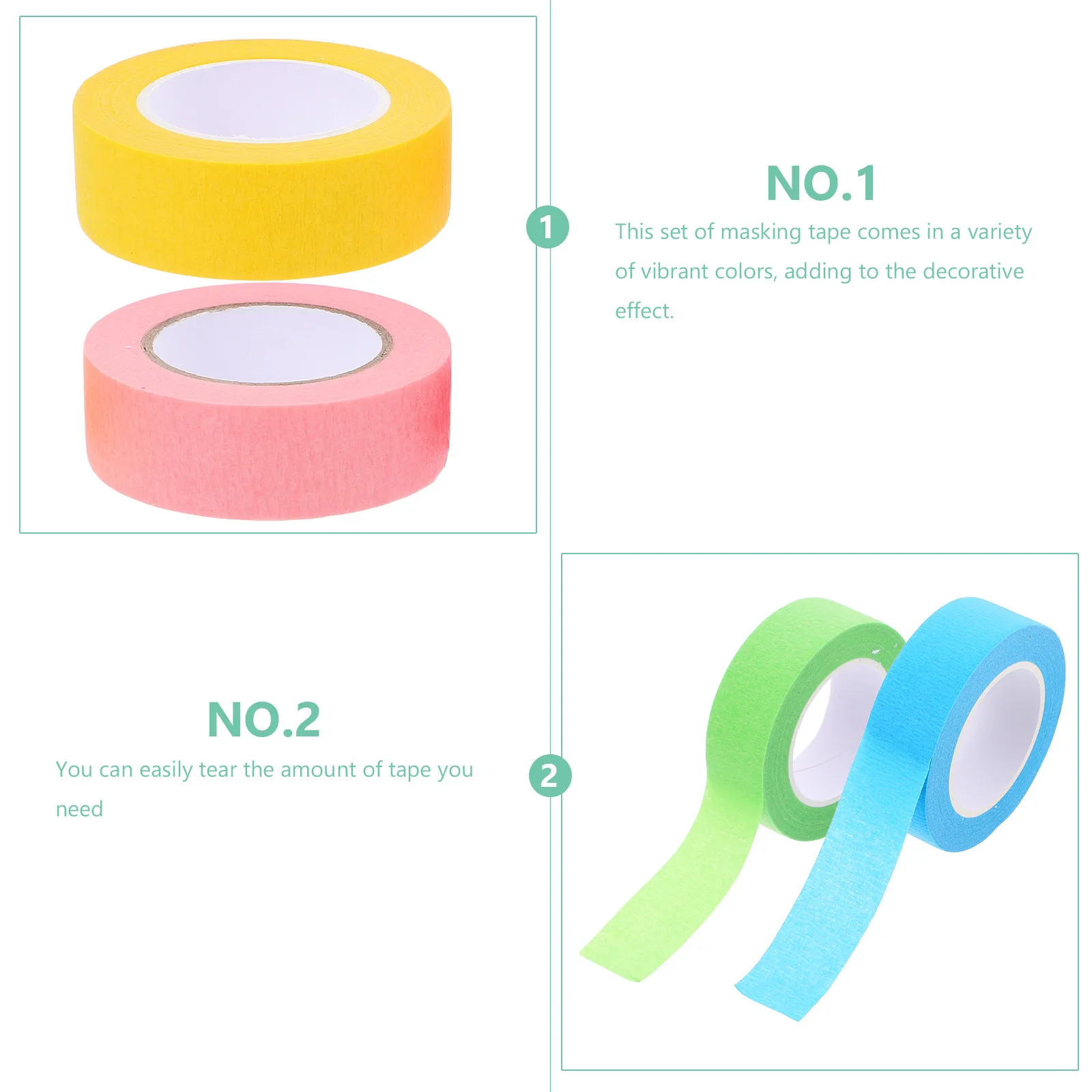 5 롤 다채로운 마스킹 테이프 고접착력 쉽게 찢어지는 공예 테이프 노트북 저널 사진 스크랩북 DIY 장식 예술용