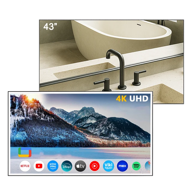 Souria 43 pouces miroir intelligent grand écran étanche TV système TV Goo-gle hôtel salle de bain intérieure SPA Bluetooth WiFi DTV Tuner 1
