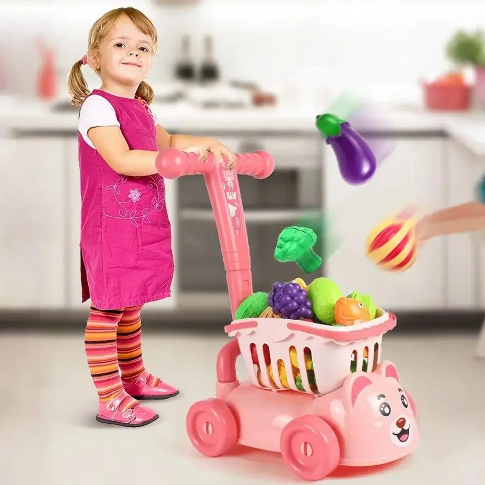 다채로운 색상의 쇼핑 카트 장난감 세트 25개/세트 시뮬레이션 슈퍼마켓 트롤리 장난감 대형 저장 용기