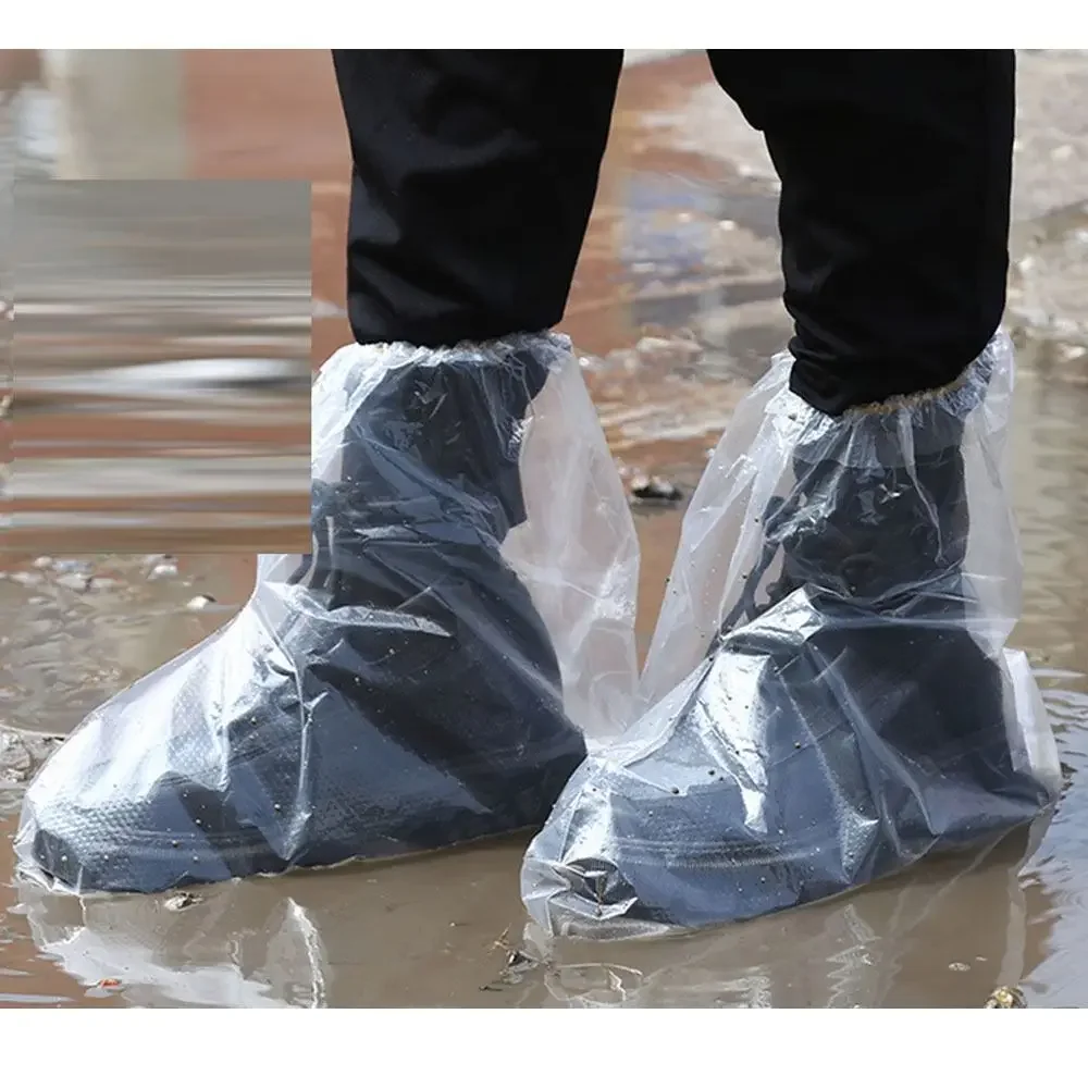 5Pairs Transparent Disposable Shoe Covers Reusable One Size PE Rain Boots Overshoes Rain