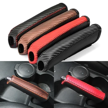Carbon Fiber Style Car Hand Brake Cover Universal Car Handbrake Sleeve PU Leather Cover Anti-Skid Auto Parking Brake protection