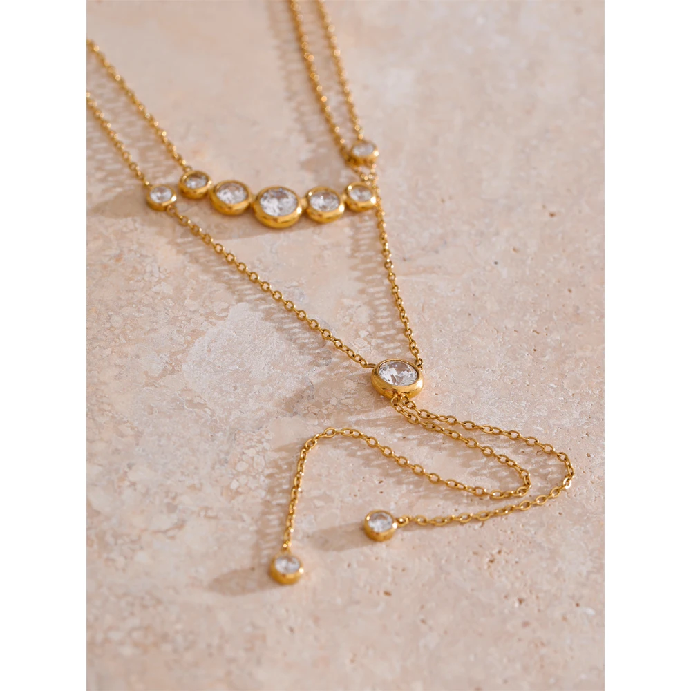 Yhpup Necklace Double-Layer Chain Drop Tassel for Women