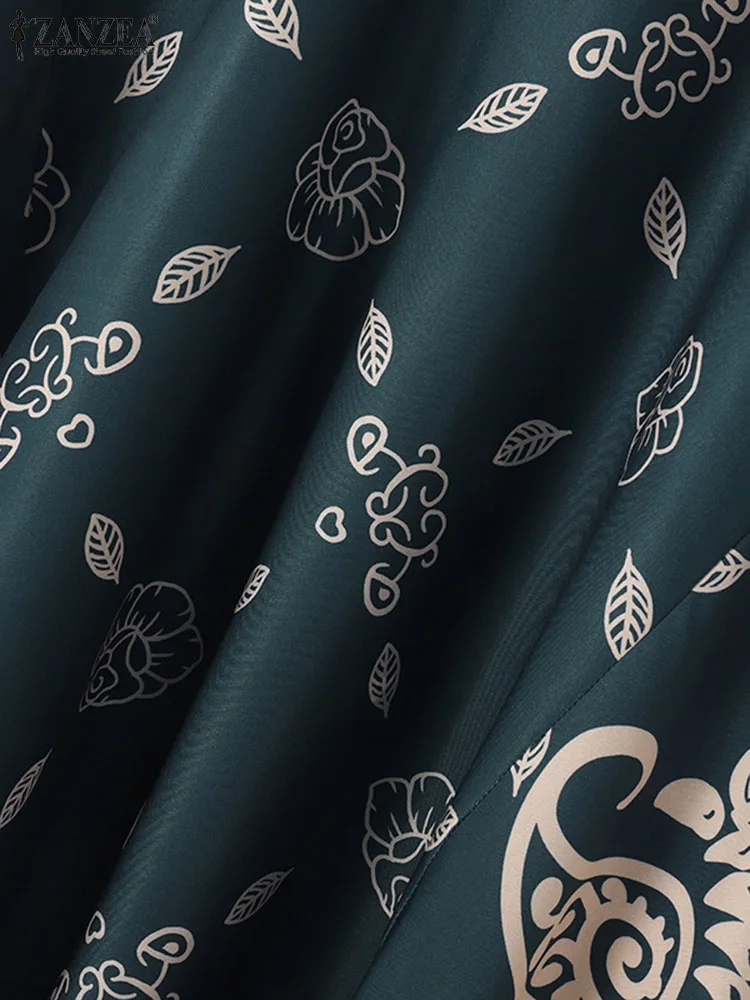 ZANZEA Women Bohemian 3/4 Sleeve Blouse Pants Sets Casual Islamic Clothing Abaya Tracksuit Vintage Floral Printed Muslim Sets