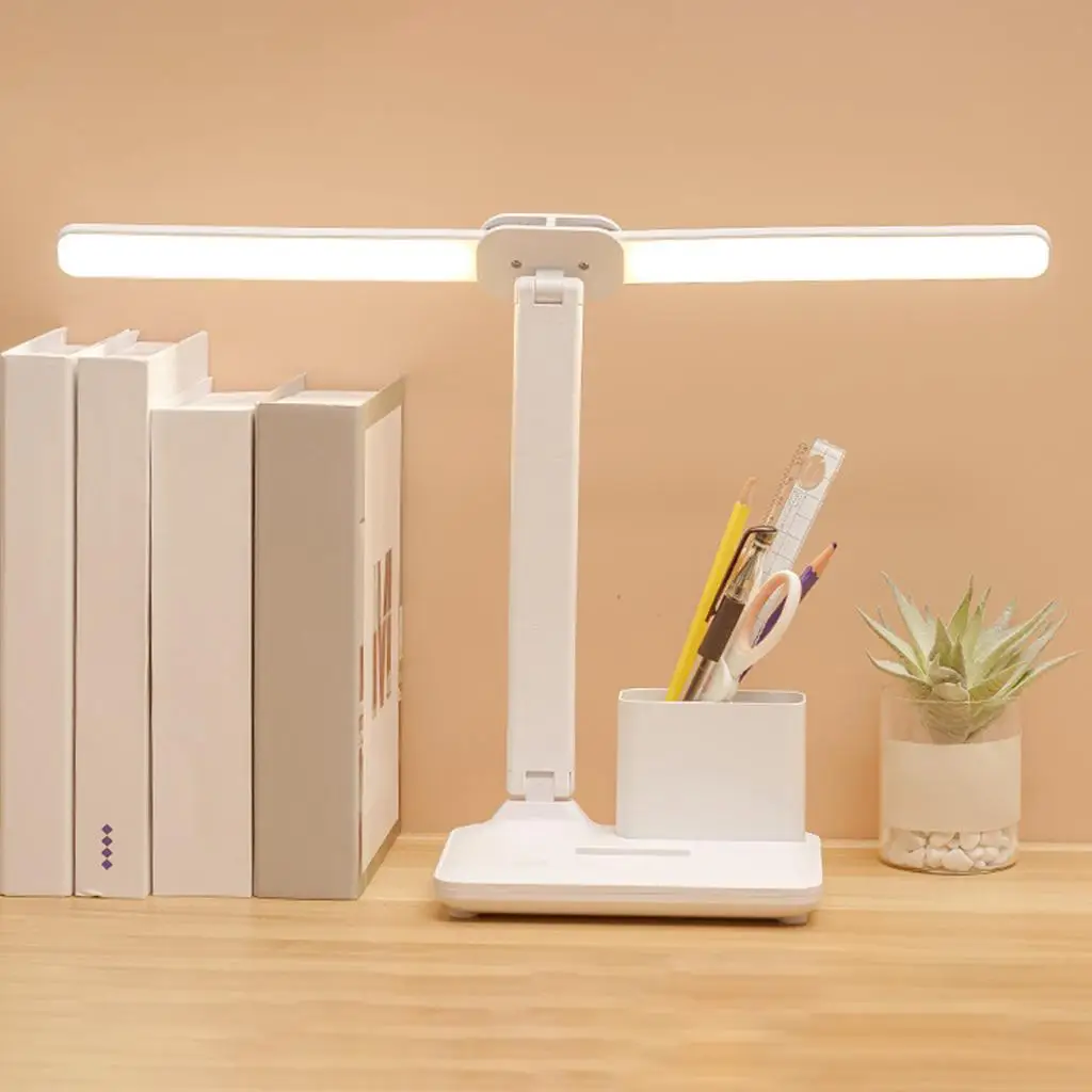 Double Head Desk Lamp Pen Holder Reading Caring Dimmable for Bedside Home Desktop Livingroom Studying Nightstand