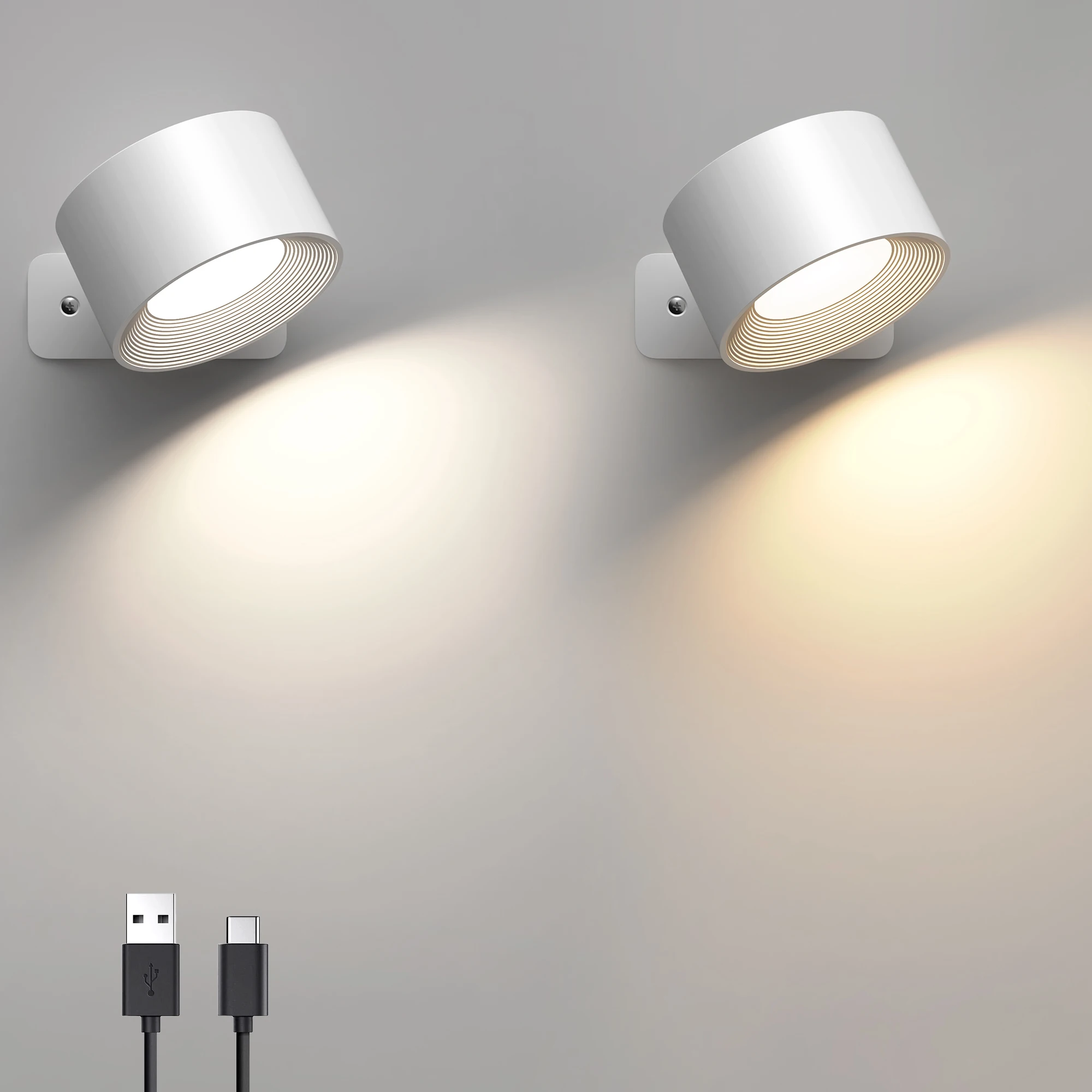 LED 벽 Sconces 조명, 3가지 밝기 레벨 3가지 색상 모드 벽 조명, 2000mAh 배터리 작동 360 °   회전식 터치 컨트롤
