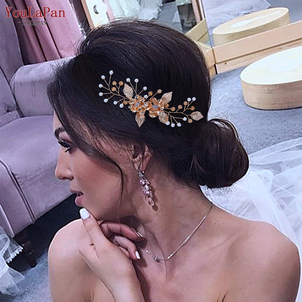 

TOPQUEEN HP134 Golden Color Leaf Bridal Comb Hair Ornaments Wedding Hair Clip Accessories Alloy Flower Woman Girl Head Jewelry