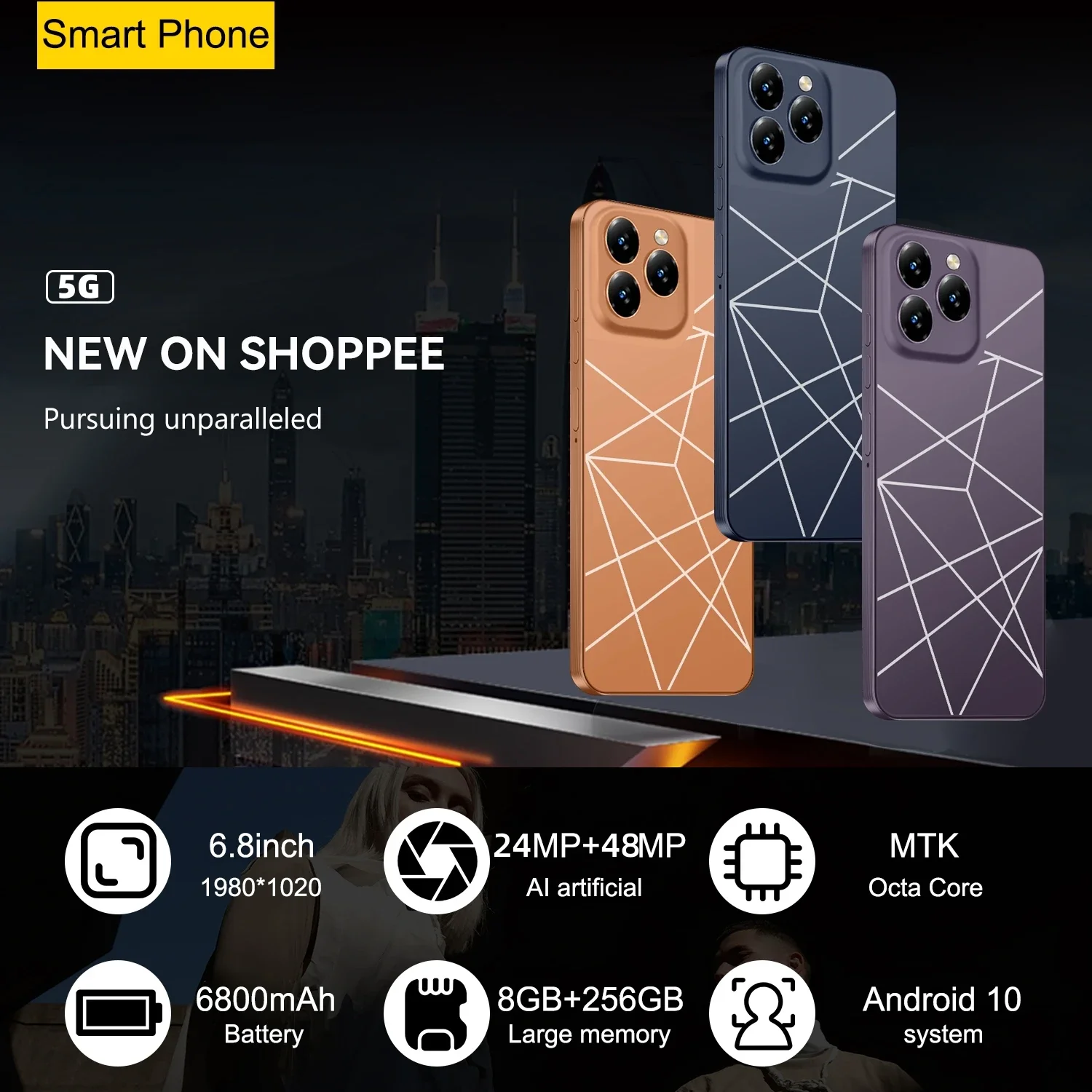 Global Version I16 Pro Max Smartphone Android,6.8'',12GB RAM 512GB