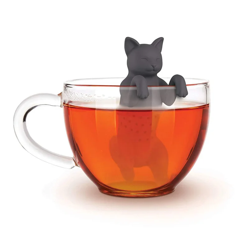 

Creative Simulated Cat Mini Tea Strainer Fun Silicone Tea Drainer Tea Maker Cartoon Cute Black Cat Tea Brewer Party Decoration