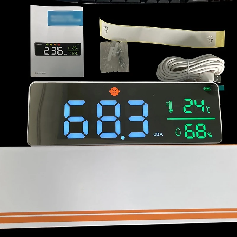 USB Digital Decibel Sound Meter Smart Wall Mounted Neighbors Noise Detector 30-130dB LED Temperature and Humidity Display Monito 3