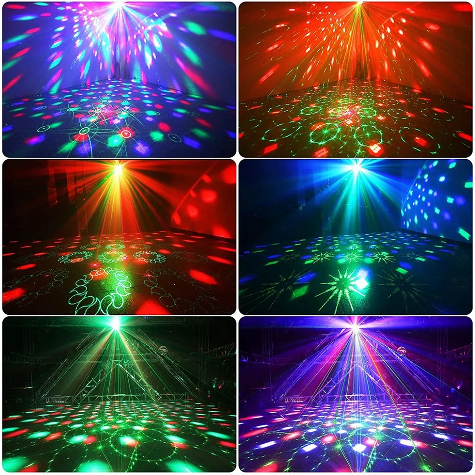 Luce da discoteca per DJ con motivi e proiezione laser attivata dal suono, cavo USB, luce stroboscopica a LED per palcoscenico che si sincronizza con la musica, luce per feste di Natale/karaoke domestico/danza/bar/discoteca. - immagine 3