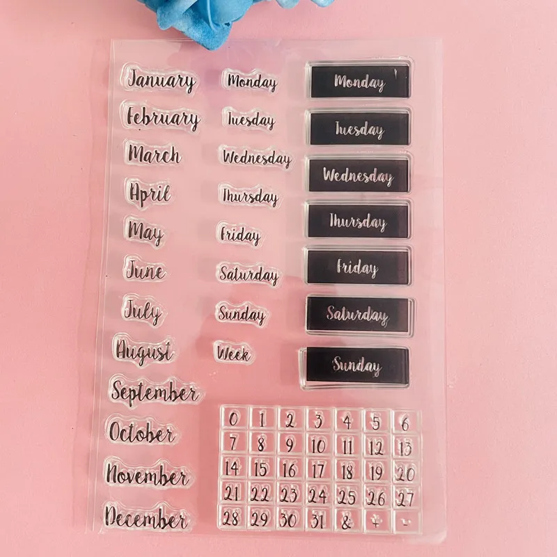Clear Stamps Clear Rubber Stamps Month Week Planner Clear Stamp Transparent Silicone Stamp Seal Sheet For Scrapbooking Photo Album Decoration