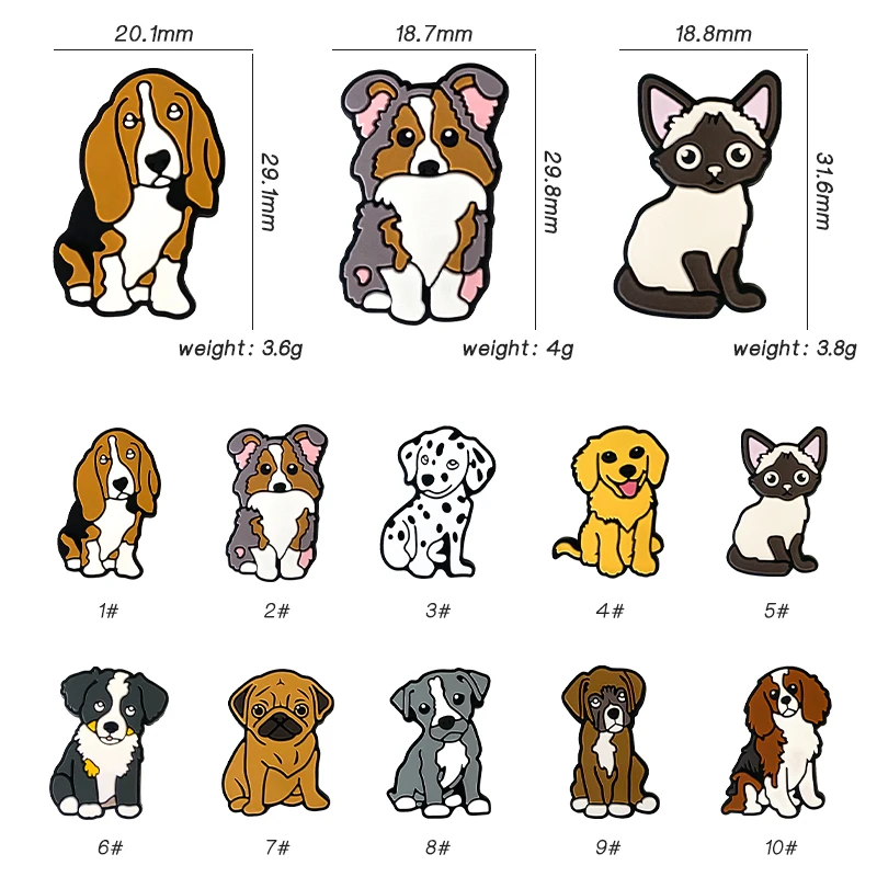 10pcs Baby Silicone Cartoon Animals New Puppy Beads Baby Oral Care Food-Grade Pendant DIY Accessories Baby Toy Gifts 6