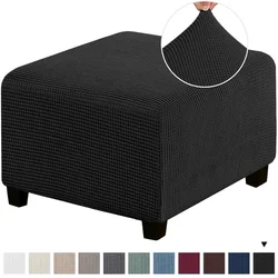 Versatile Square Jacquard Stretch Ottoman Cover and Furniture Protector - L (Black)