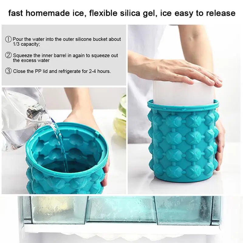 Silicone Ice Cube Maker Ice Cube Mold Tray Portable Bucket Wine Cooler Beer Cabinet Kitchen Tools Drinking Whiskey Freeze