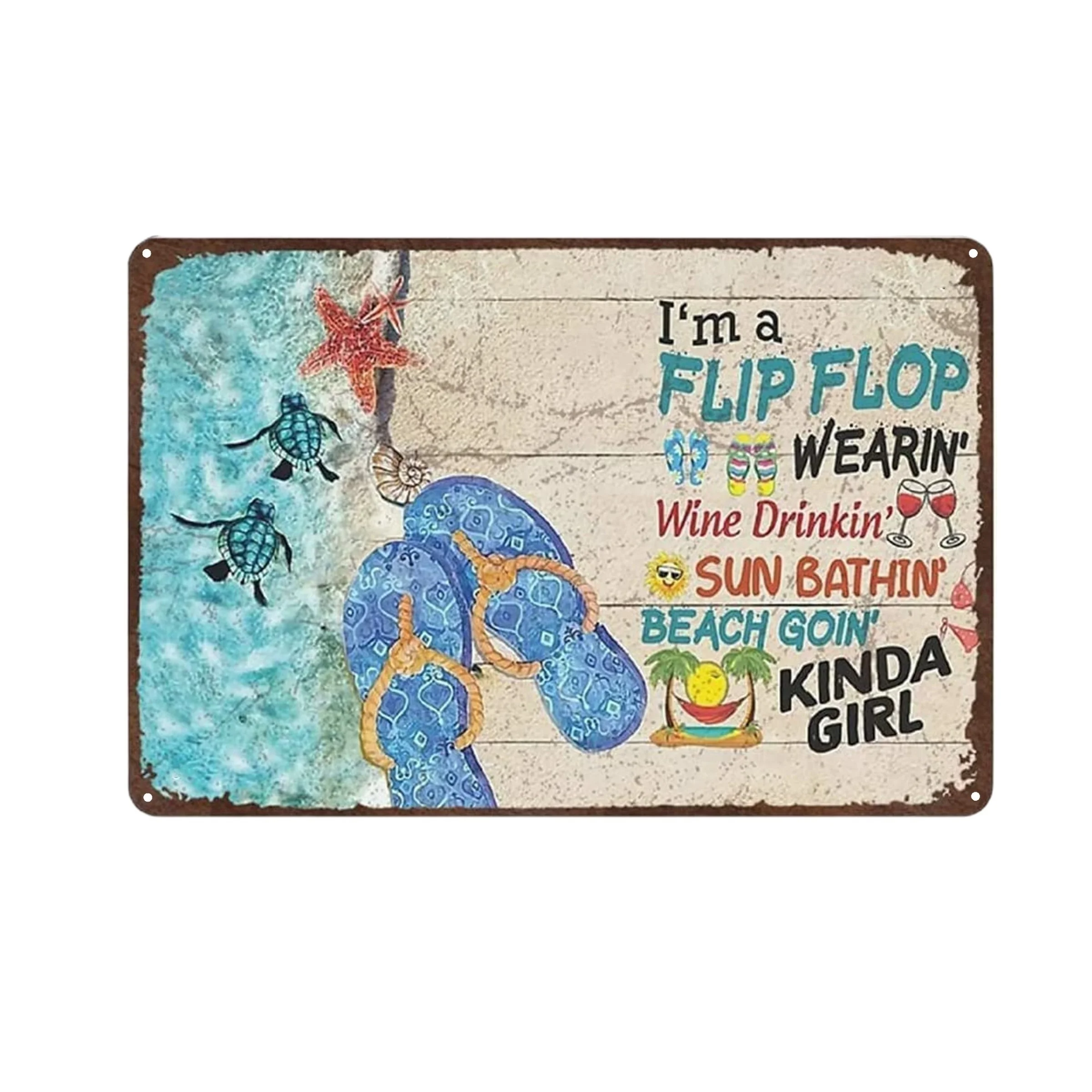 

"Flip Flop Girl" Funny Metal Tin Sign (12''x8'') , Novelty Vintage Plaque Decor, Home Decor, Room Decor, Wall Decor