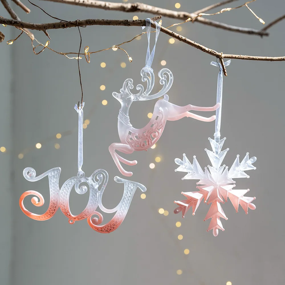 Snowflake Icicle Christmas Pendants Crystal Acrylic Christmas Tree Ornaments 2026 Happy New Year Home Decor Hanging Pendant