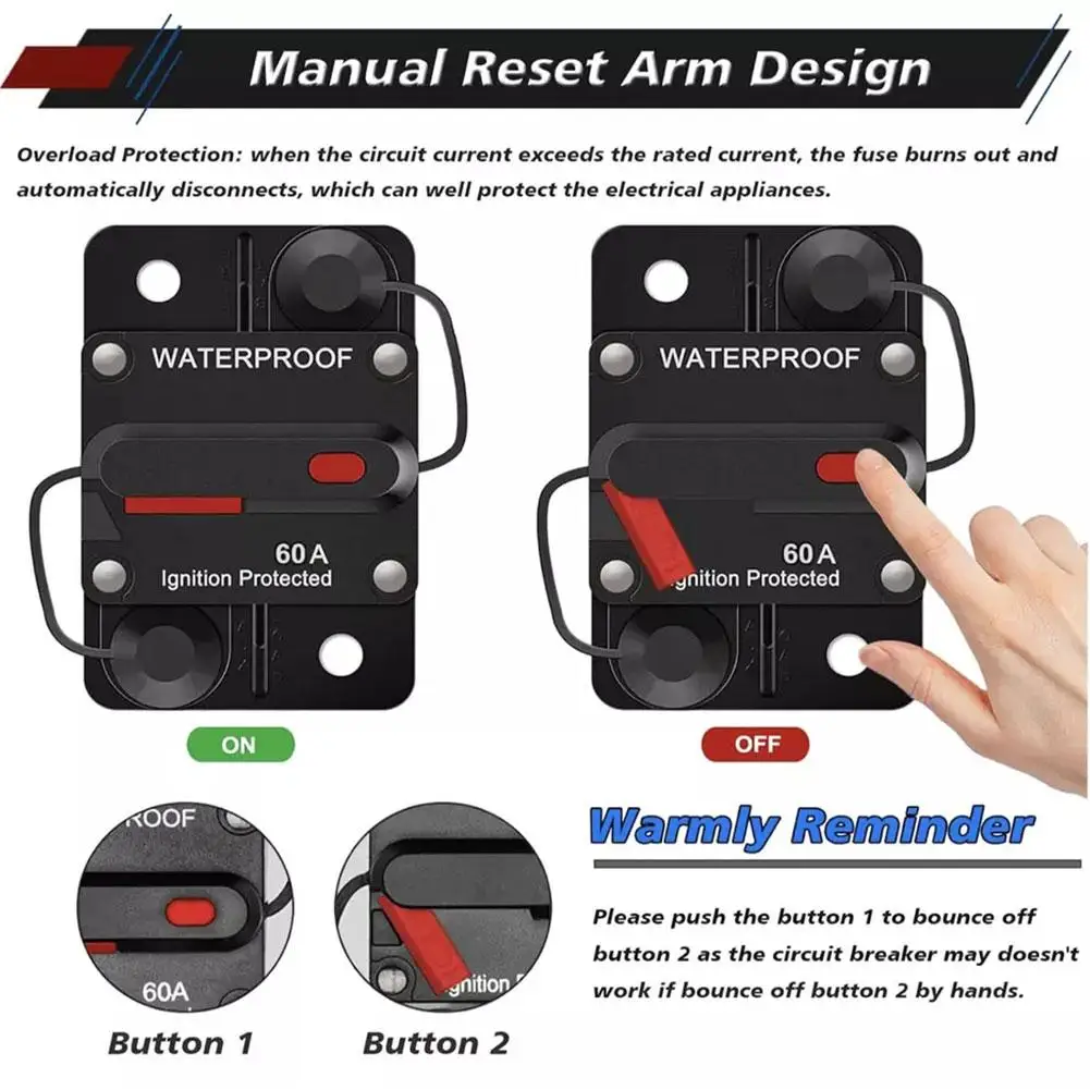 12-48V DC Auto Yacht RV Circuit Breaker Fuse Reset Automatic Break Protection Can Restore The Break Switch Circuit Protector