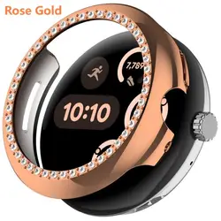 Bling PC Hollow Case with Single Row Diamond Crystal for Pixel watch2 (Rose Gold)