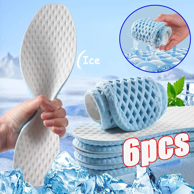 2/6pcs Mesh Breathable Feet Running Sports Insoles Summer Cool Shoes Pads Soft Shock-Absorbing Support Plantar Template Insole