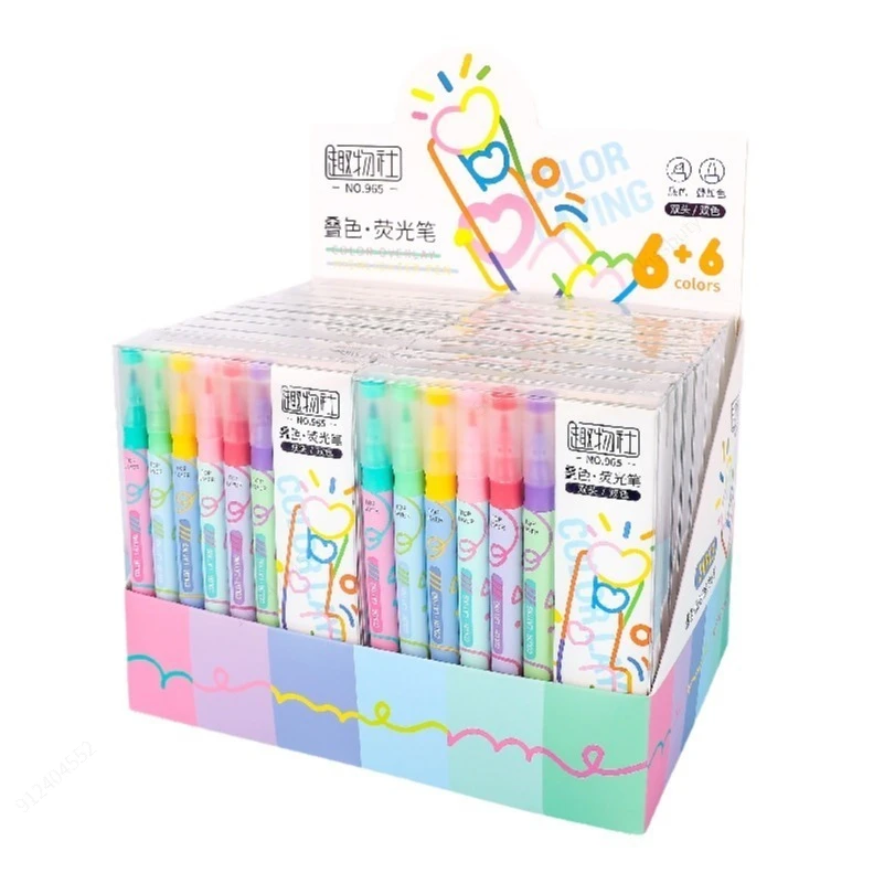 6Pcs Double-ended Magic Pastel Color Changing highlighter pen highlighter marker magic pen Highlighter Pen Set, Student Diary Scrapbook Painting DIY Making, School Kawaii