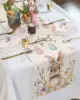 Spring Easter Bunny Eggs Flowers Linen Table Runner Holiday Party Decor Rustic Floral Botanical Table Runners Easter Decorations 5
