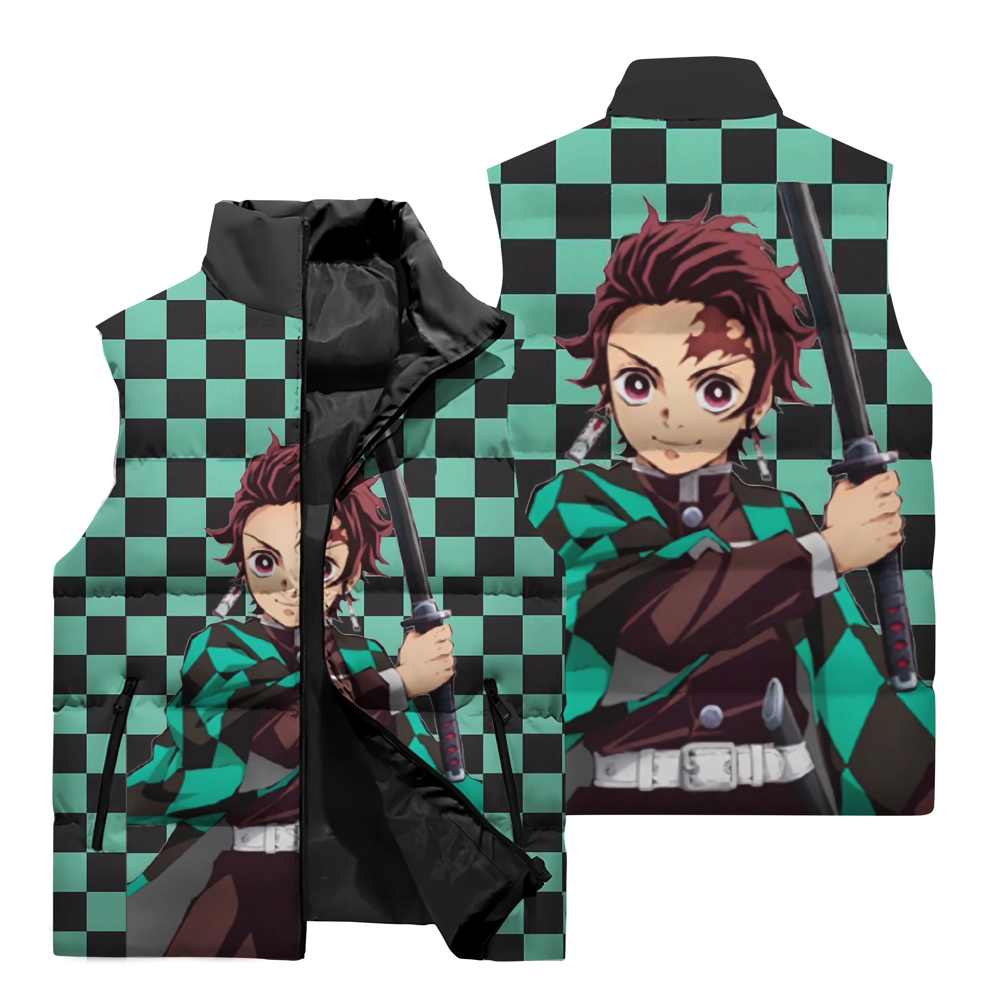 thumbnail image 2 of Nueva chaqueta sin mangas con estampado 3D de Demon Slayer para hombre para otoño e invierno, resistente al viento, cálida y cómoda, 2 of 5