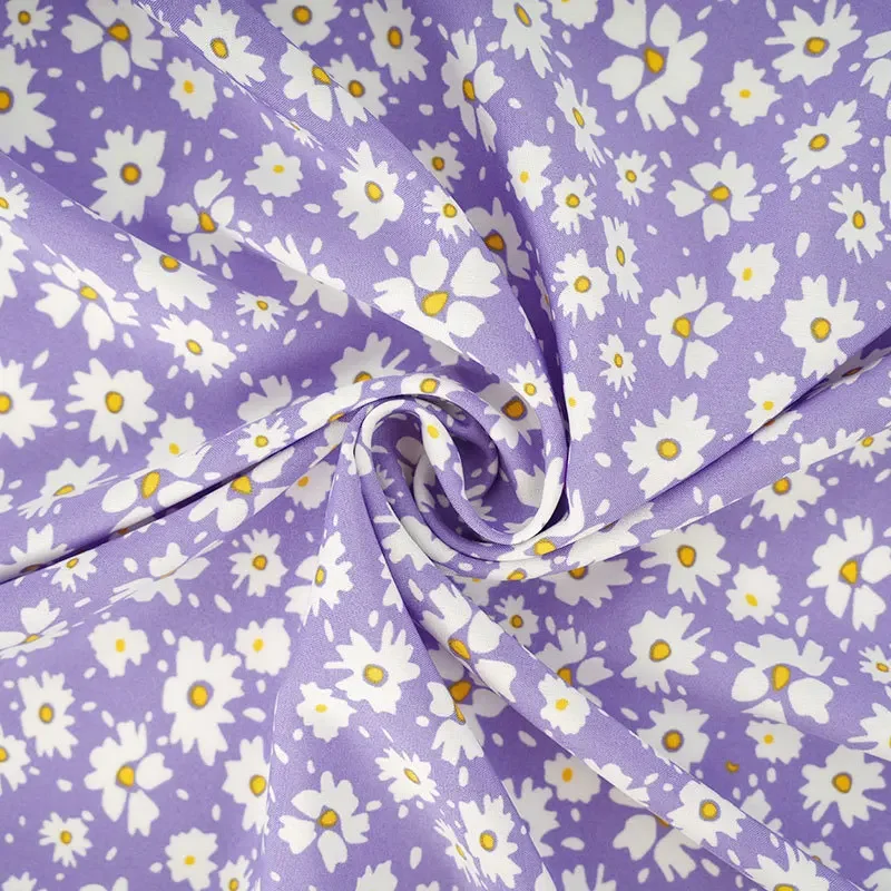 Premium Four-Sided Stretchable Fabric Fresh Daisy Flower Pattern Women's Summer Dress Breathable Free Sample