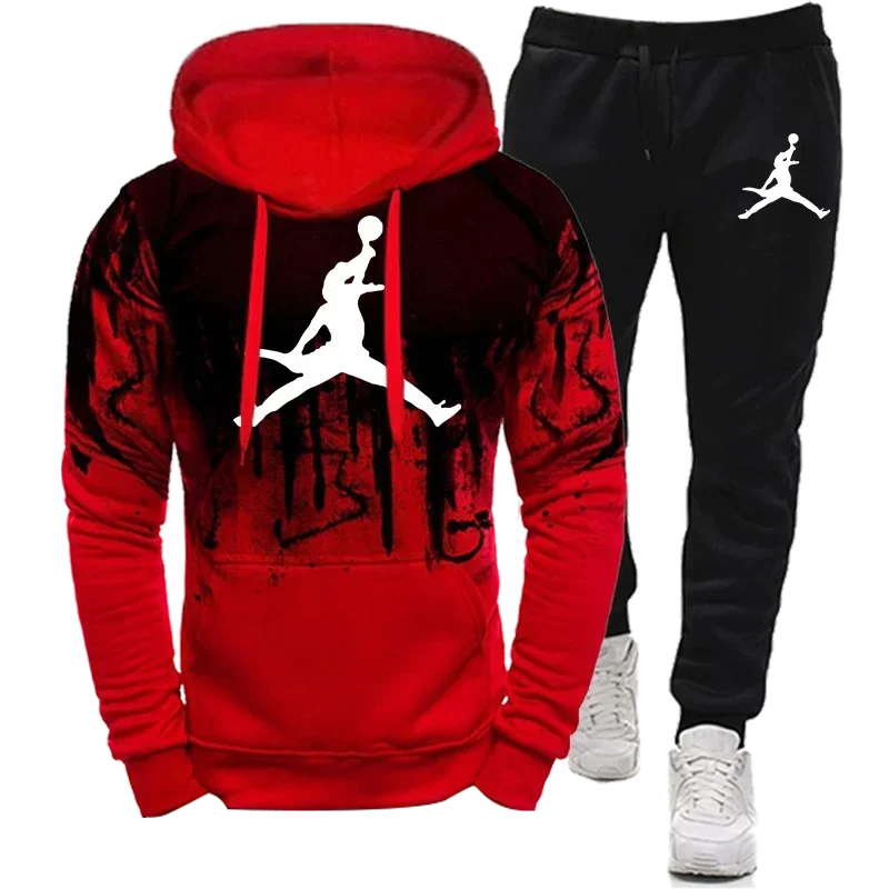 Splash Ink Sweatshirt Suit Men's Tracksuit Man Set of Two Pieces for Men Men's Winter Clothes Pant Sets New Two Piece Clothing