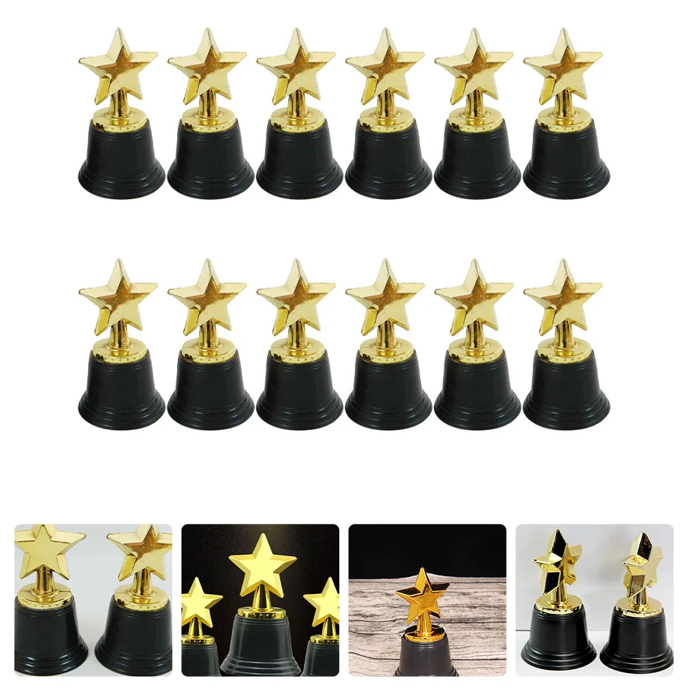 Award Golden Mini Award Trophy Prizes Decor Plastic Reward Prizes Kindergarten Kids Gift Awards Trophy with Black Base