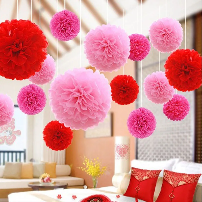 Party decoration Hanging Paper Ball Tissue Papers Pom Pom Flower 4 6 8 10 12 14 inch 23 colors selectable birthday wedding decor