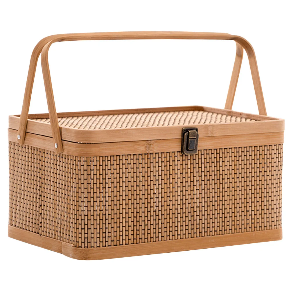 

Bamboo Woven Storage Basket Handheld Egg Container Bread Fruits Vegetable Basket Picnic Camping Hamper Basket